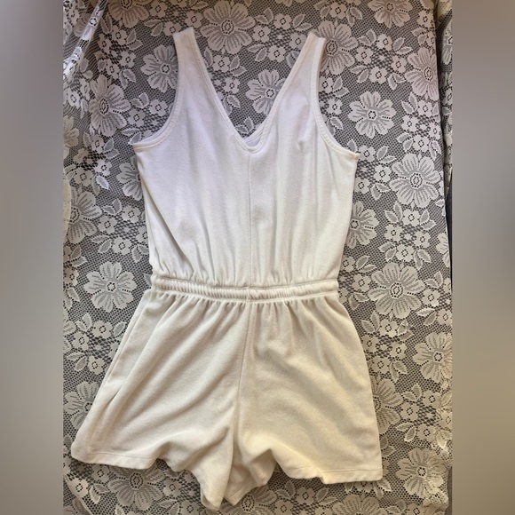Loop Terry V-Neck Romper. One piece terry cloth short short set. Summer XS - Picture 3 of 8